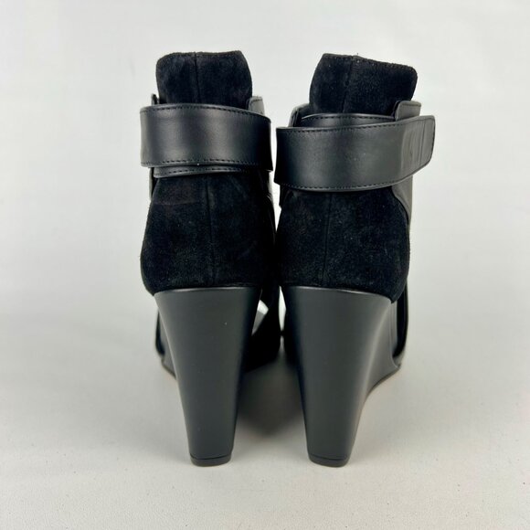 Vince Womens Kara Open Toe Wedge Sandal Black Leather Side Cutouts size 7 - Picture 5 of 16